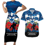 Custom Geelong Football ANZAC Couples Matching Short Sleeve Bodycon Dress and Hawaiian Shirt Gallipoli Camouflage With Poppies