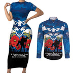 Custom Geelong Football ANZAC Couples Matching Short Sleeve Bodycon Dress and Long Sleeve Button Shirt Gallipoli Camouflage With Poppies