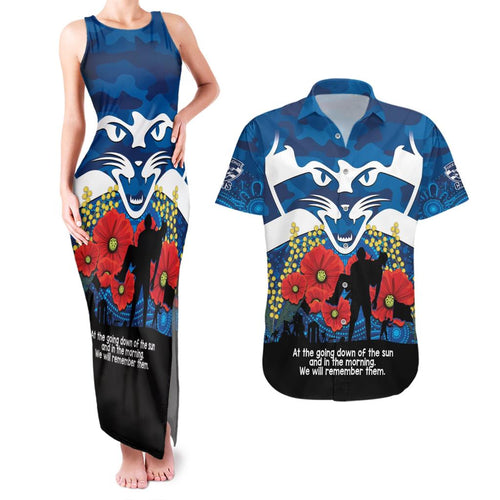 Custom Geelong Football ANZAC Couples Matching Tank Maxi Dress and Hawaiian Shirt Gallipoli Camouflage With Poppies