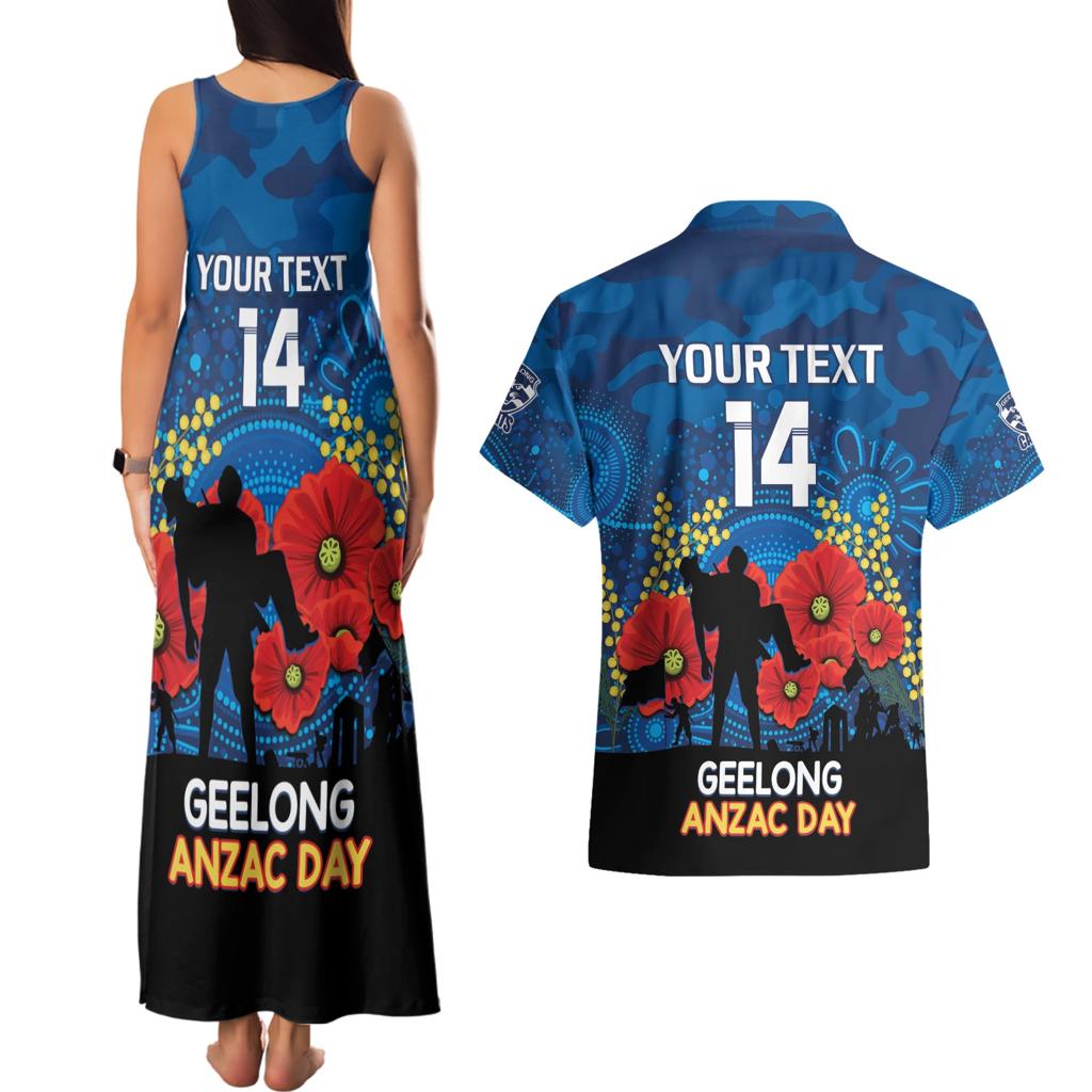 Custom Geelong Football ANZAC Couples Matching Tank Maxi Dress and Hawaiian Shirt Gallipoli Camouflage With Poppies