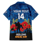 Custom Geelong Football ANZAC Family Matching Long Sleeve Bodycon Dress and Hawaiian Shirt Gallipoli Camouflage With Poppies