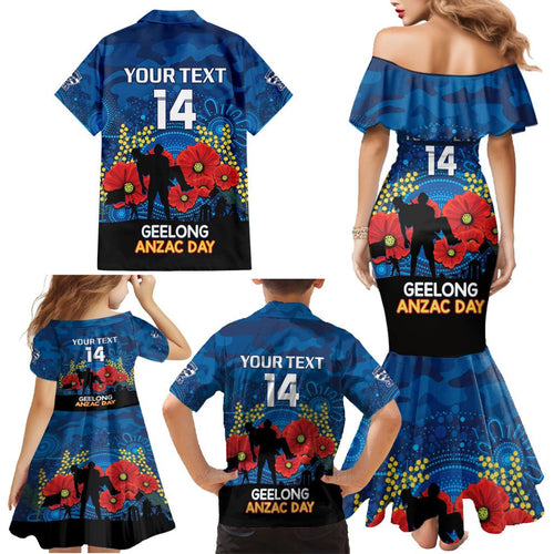 Custom Geelong Football ANZAC Family Matching Mermaid Dress and Hawaiian Shirt Gallipoli Camouflage With Poppies