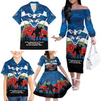 Custom Geelong Football ANZAC Family Matching Off Shoulder Long Sleeve Dress and Hawaiian Shirt Gallipoli Camouflage With Poppies