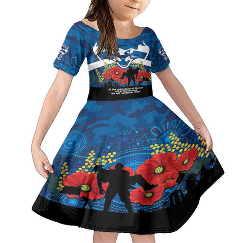 Custom Geelong Football ANZAC Family Matching Off Shoulder Long Sleeve Dress and Hawaiian Shirt Gallipoli Camouflage With Poppies