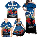 Custom Geelong Football ANZAC Family Matching Off Shoulder Maxi Dress and Hawaiian Shirt Gallipoli Camouflage With Poppies