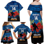 Custom Geelong Football ANZAC Family Matching Off Shoulder Maxi Dress and Hawaiian Shirt Gallipoli Camouflage With Poppies