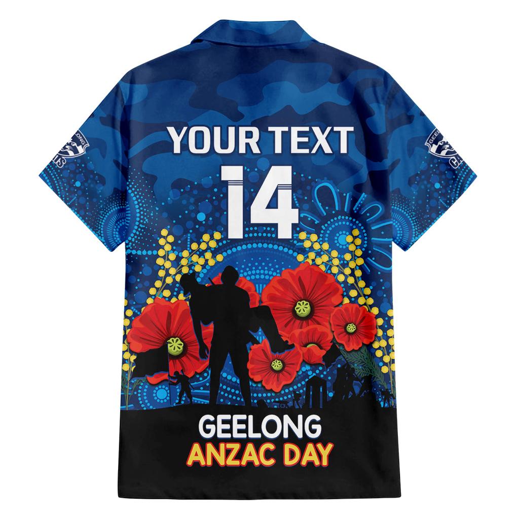 Custom Geelong Football ANZAC Family Matching Off Shoulder Short Dress and Hawaiian Shirt Gallipoli Camouflage With Poppies