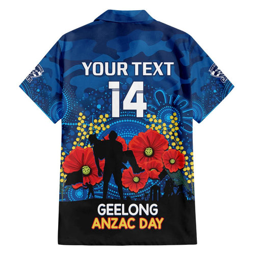 Custom Geelong Football ANZAC Family Matching Off Shoulder Short Dress and Hawaiian Shirt Gallipoli Camouflage With Poppies
