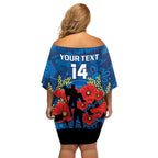 Custom Geelong Football ANZAC Family Matching Off Shoulder Short Dress and Hawaiian Shirt Gallipoli Camouflage With Poppies