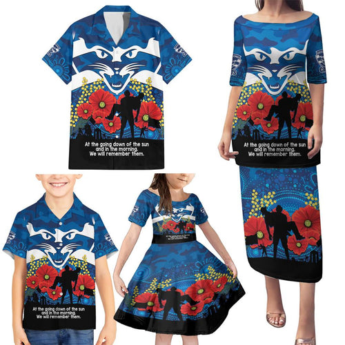 Custom Geelong Football ANZAC Family Matching Puletasi and Hawaiian Shirt Gallipoli Camouflage With Poppies