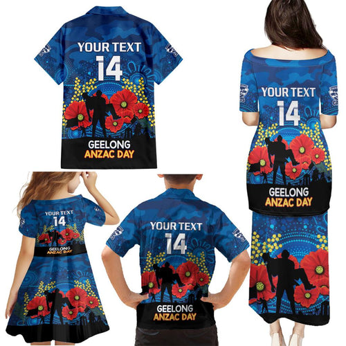 Custom Geelong Football ANZAC Family Matching Puletasi and Hawaiian Shirt Gallipoli Camouflage With Poppies