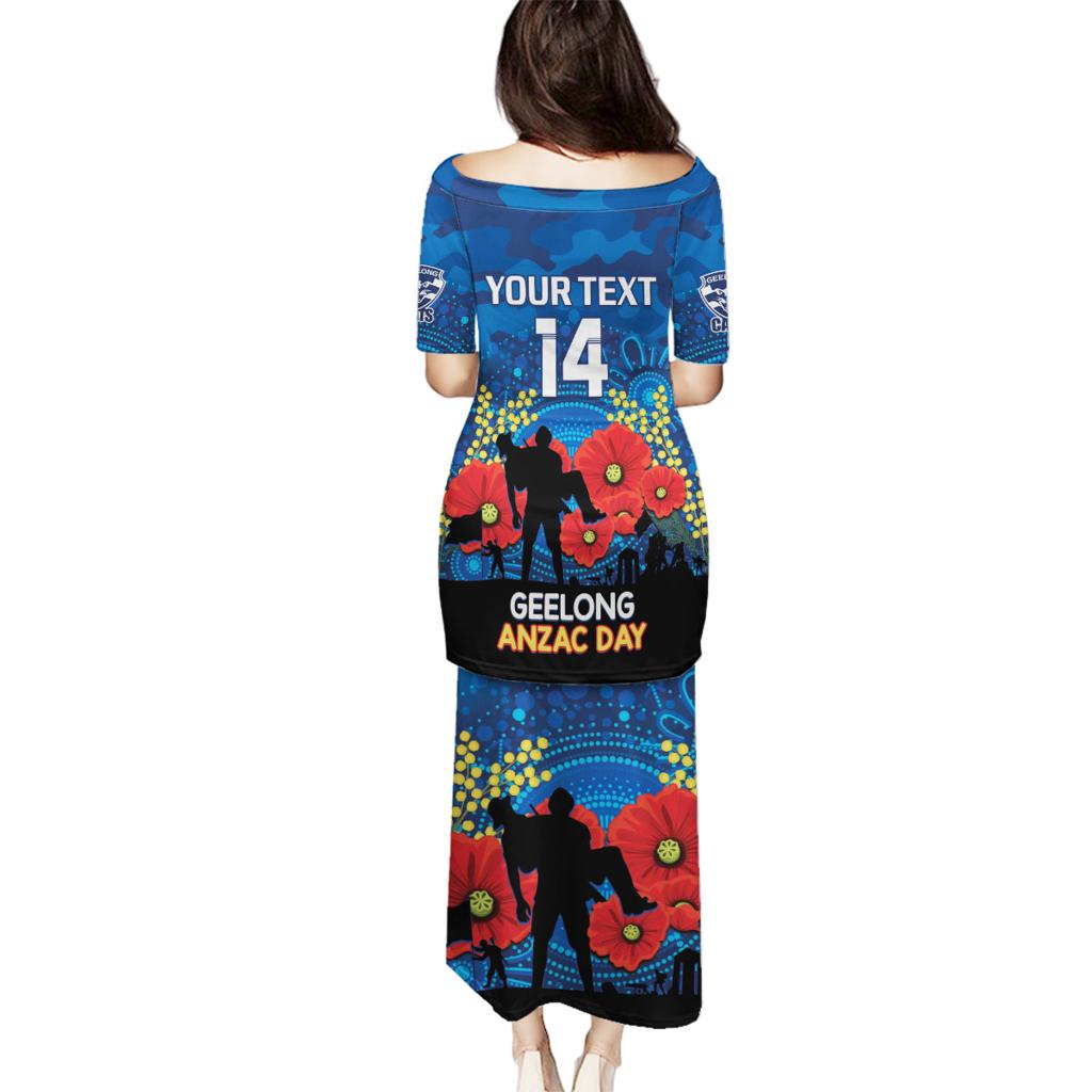 Custom Geelong Football ANZAC Family Matching Puletasi and Hawaiian Shirt Gallipoli Camouflage With Poppies