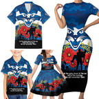 Custom Geelong Football ANZAC Family Matching Short Sleeve Bodycon Dress and Hawaiian Shirt Gallipoli Camouflage With Poppies