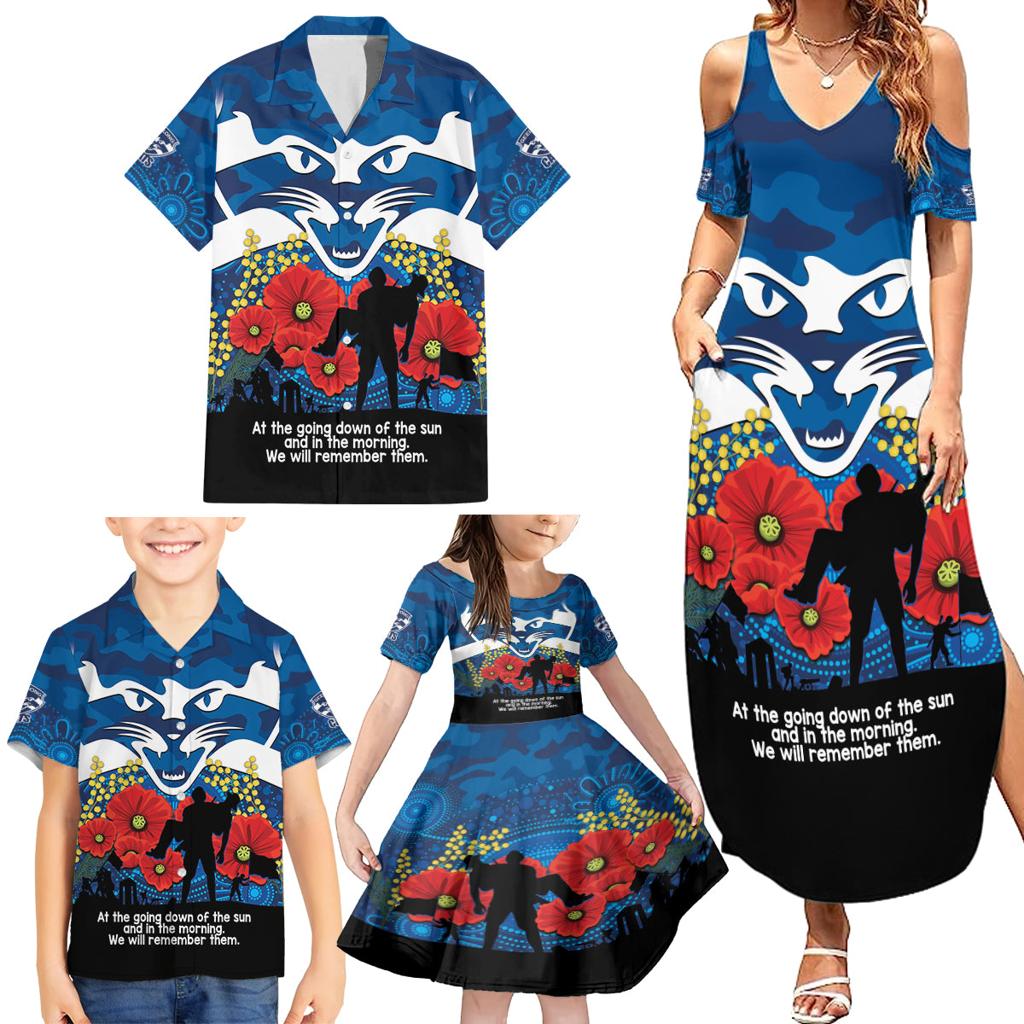 Custom Geelong Football ANZAC Family Matching Summer Maxi Dress and Hawaiian Shirt Gallipoli Camouflage With Poppies