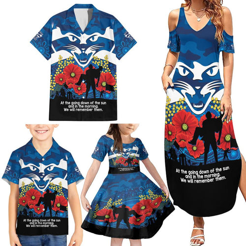 Custom Geelong Football ANZAC Family Matching Summer Maxi Dress and Hawaiian Shirt Gallipoli Camouflage With Poppies