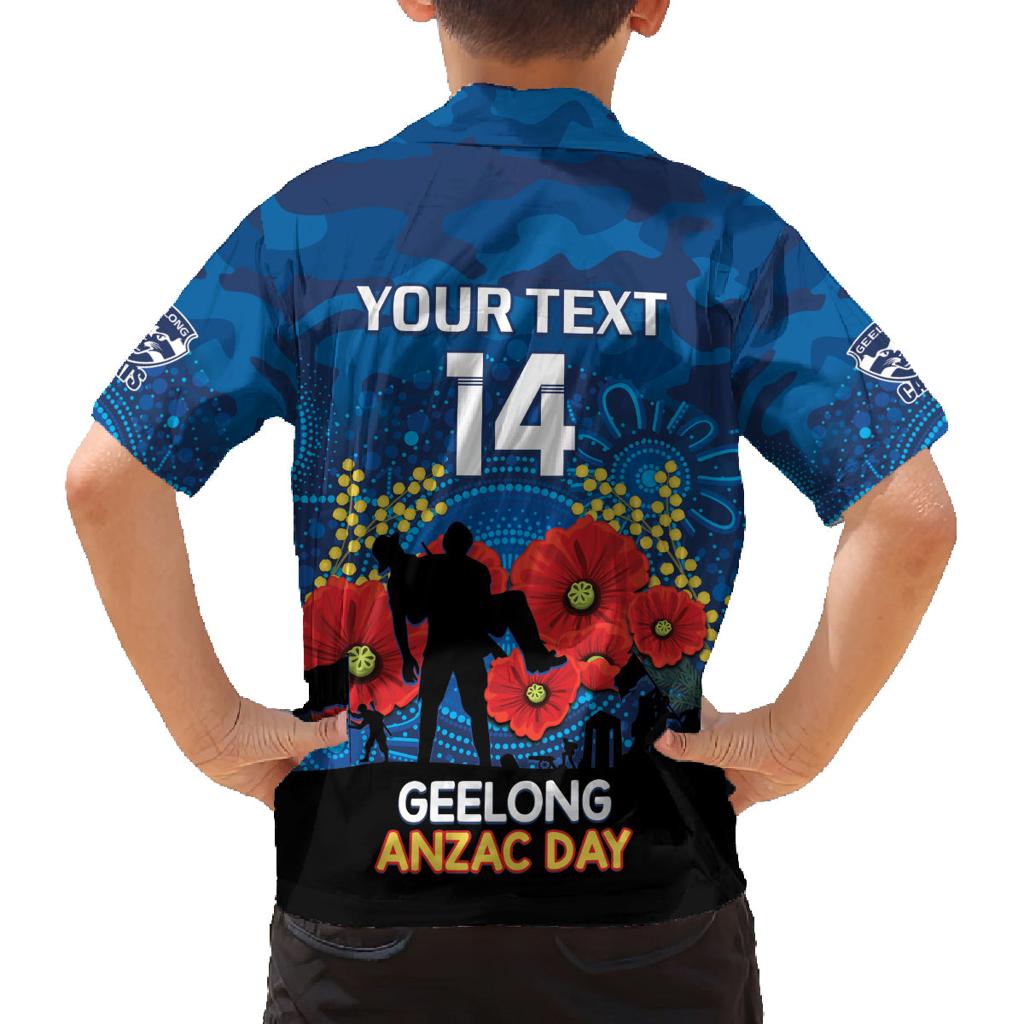 Custom Geelong Football ANZAC Family Matching Summer Maxi Dress and Hawaiian Shirt Gallipoli Camouflage With Poppies
