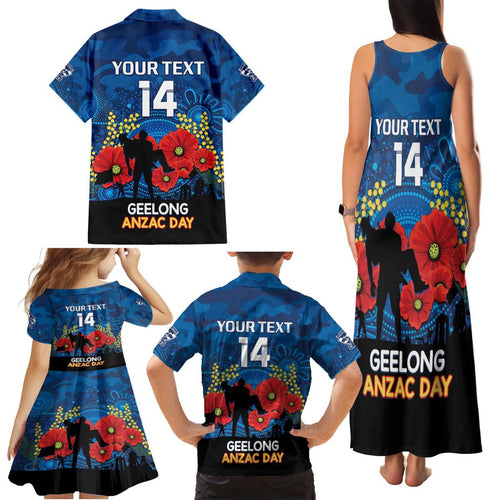 Custom Geelong Football ANZAC Family Matching Tank Maxi Dress and Hawaiian Shirt Gallipoli Camouflage With Poppies