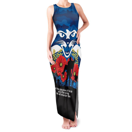Custom Geelong Football ANZAC Family Matching Tank Maxi Dress and Hawaiian Shirt Gallipoli Camouflage With Poppies