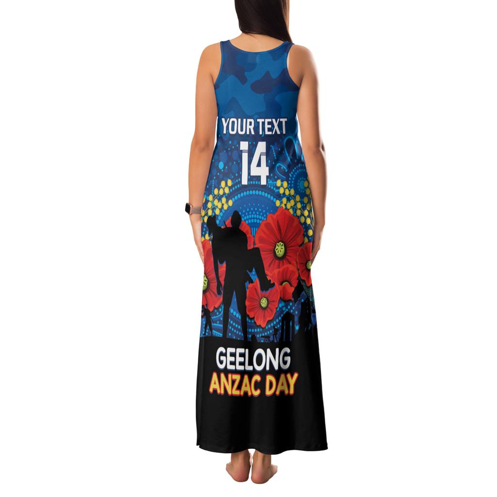 Custom Geelong Football ANZAC Family Matching Tank Maxi Dress and Hawaiian Shirt Gallipoli Camouflage With Poppies