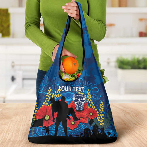 Custom Geelong Football ANZAC Grocery Bag Gallipoli Camouflage With Poppies