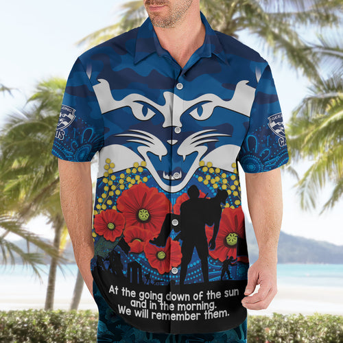 Custom Geelong Football ANZAC Hawaiian Shirt Gallipoli Camouflage With Poppies