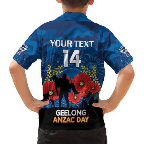 Custom Geelong Football ANZAC Hawaiian Shirt Gallipoli Camouflage With Poppies