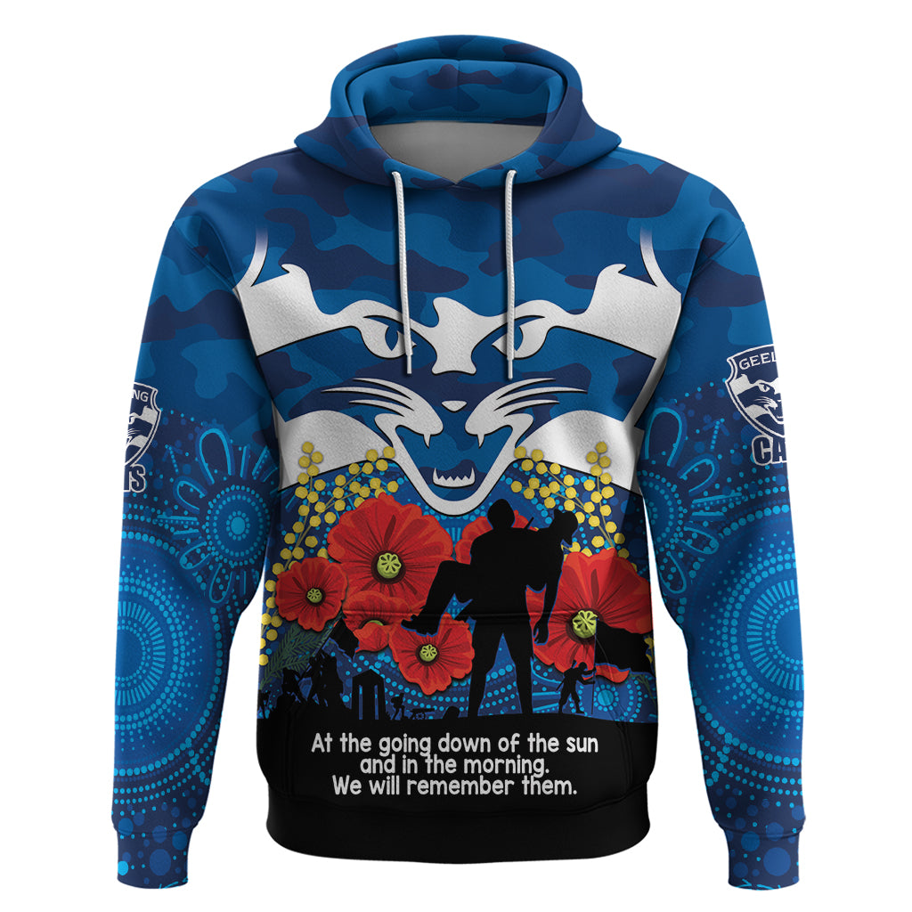 Custom Geelong Football ANZAC Hoodie Gallipoli Camouflage With Poppies