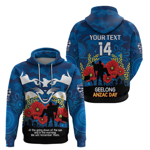 Custom Geelong Football ANZAC Hoodie Gallipoli Camouflage With Poppies