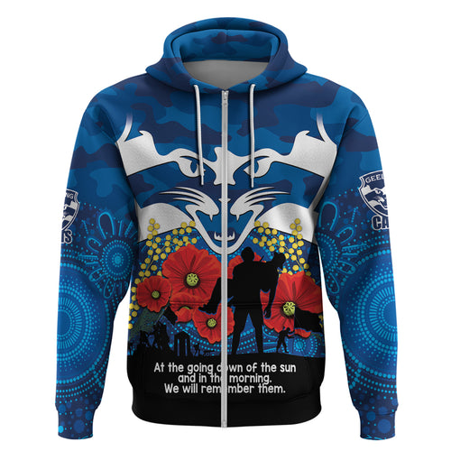 Custom Geelong Football ANZAC Hoodie Gallipoli Camouflage With Poppies