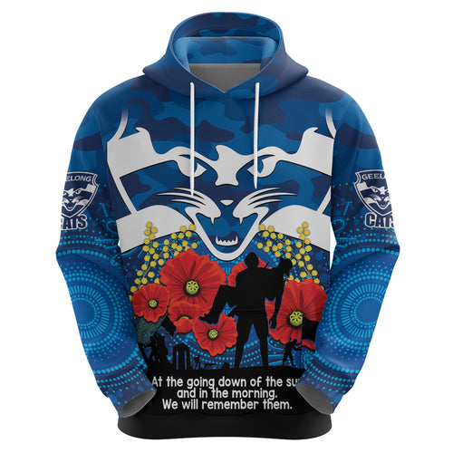 Custom Geelong Football ANZAC Hoodie Gallipoli Camouflage With Poppies