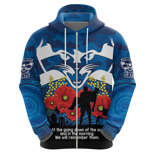 Custom Geelong Football ANZAC Hoodie Gallipoli Camouflage With Poppies