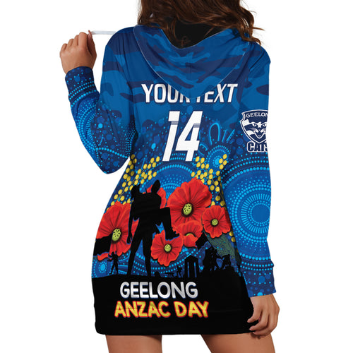 Custom Geelong Football ANZAC Hoodie Dress Gallipoli Camouflage With Poppies