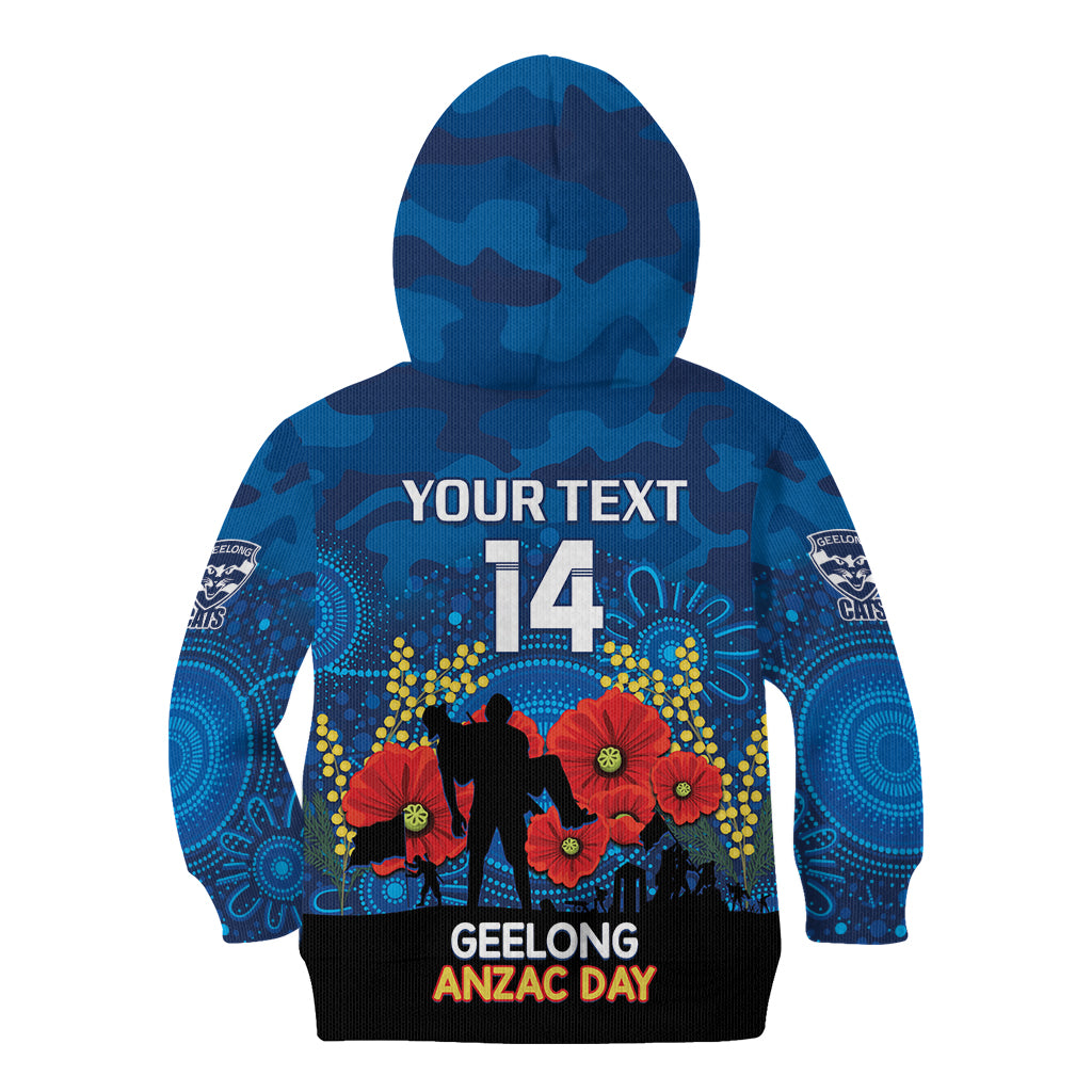 Custom Geelong Football ANZAC Kid Hoodie Gallipoli Camouflage With Poppies