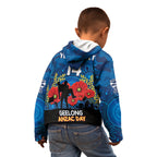 Custom Geelong Football ANZAC Kid Hoodie Gallipoli Camouflage With Poppies