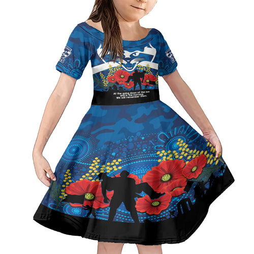 Custom Geelong Football ANZAC Kid Short Sleeve Dress Gallipoli Camouflage With Poppies