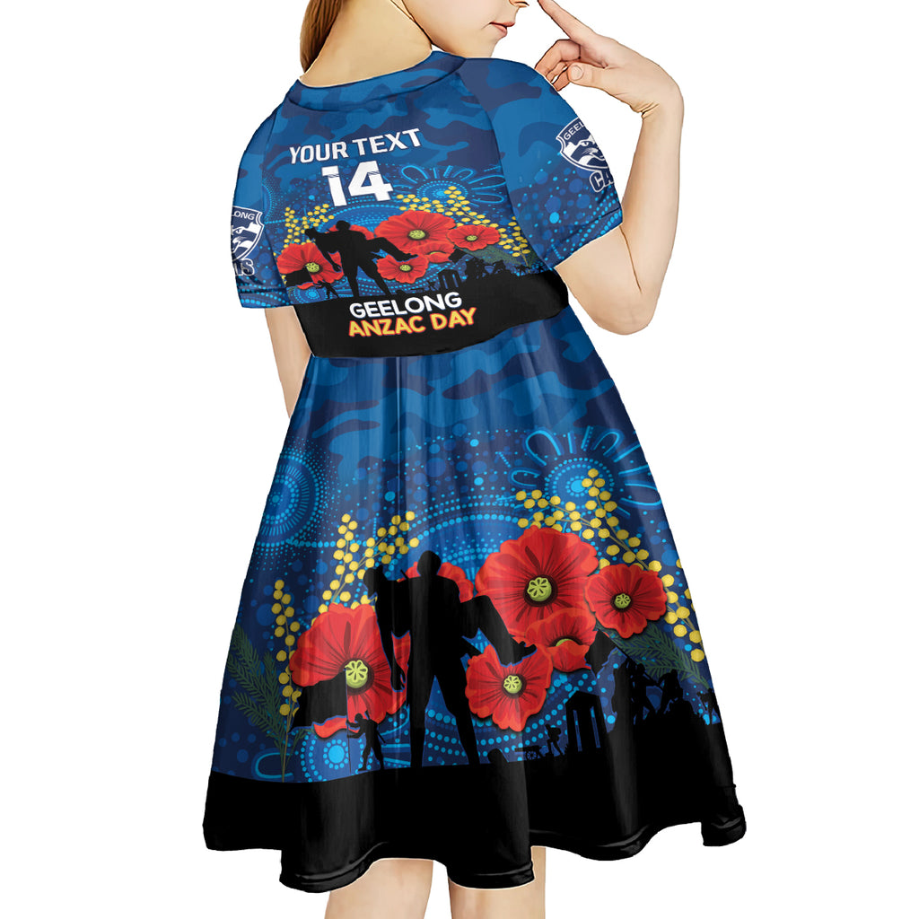 Custom Geelong Football ANZAC Kid Short Sleeve Dress Gallipoli Camouflage With Poppies