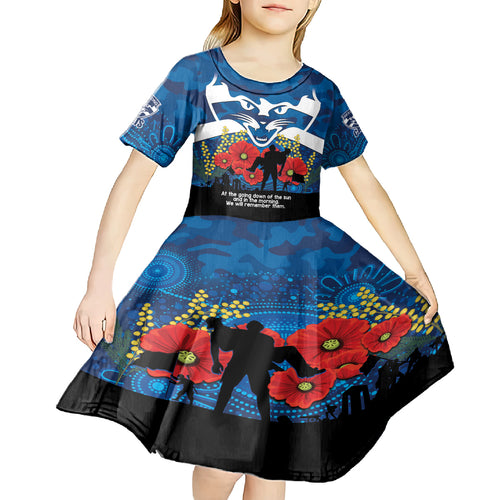 Custom Geelong Football ANZAC Kid Short Sleeve Dress Gallipoli Camouflage With Poppies