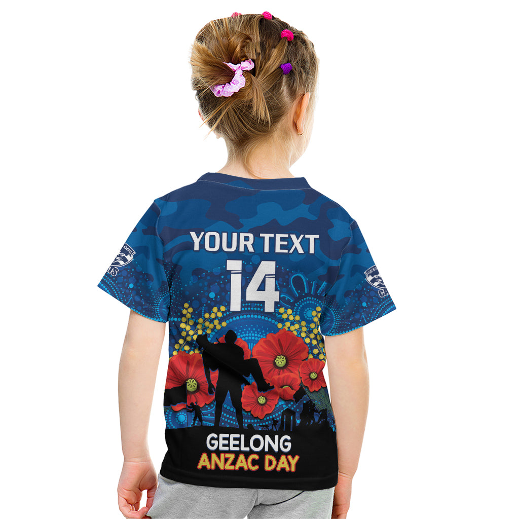 Custom Geelong Football ANZAC Kid T Shirt Gallipoli Camouflage With Poppies