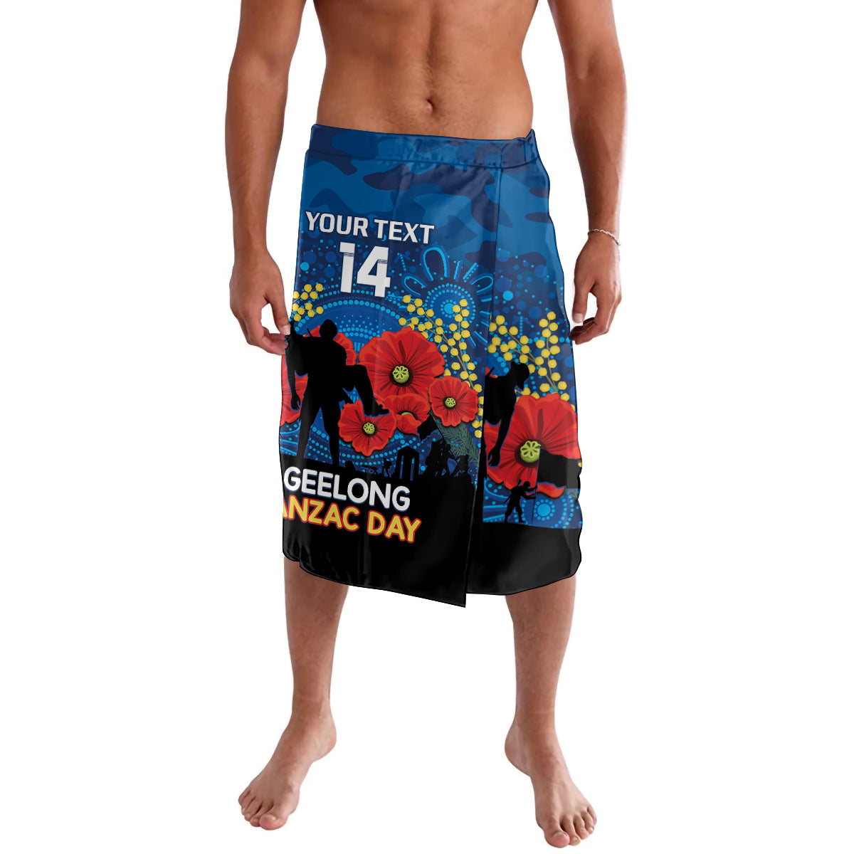 Custom Geelong Football ANZAC Lavalava Gallipoli Camouflage With Poppies