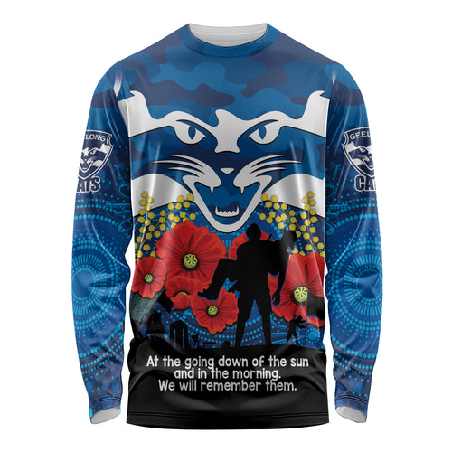 Custom Geelong Football ANZAC Long Sleeve Shirt Gallipoli Camouflage With Poppies
