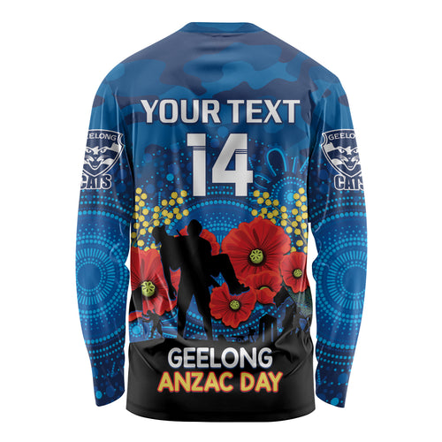 Custom Geelong Football ANZAC Long Sleeve Shirt Gallipoli Camouflage With Poppies