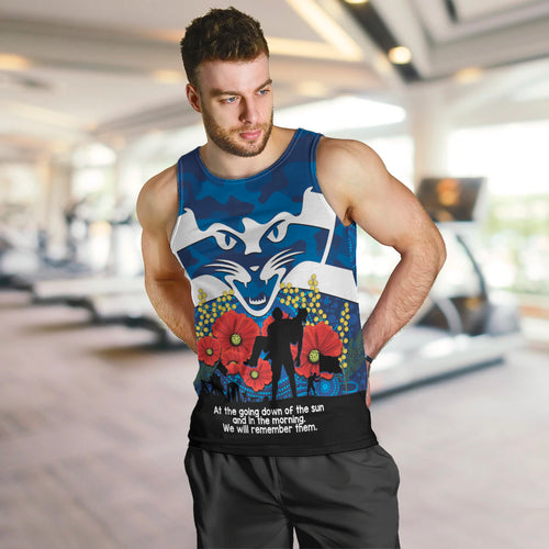 Custom Geelong Football ANZAC Men Tank Top Gallipoli Camouflage With Poppies