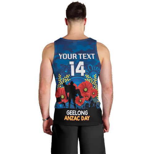 Custom Geelong Football ANZAC Men Tank Top Gallipoli Camouflage With Poppies