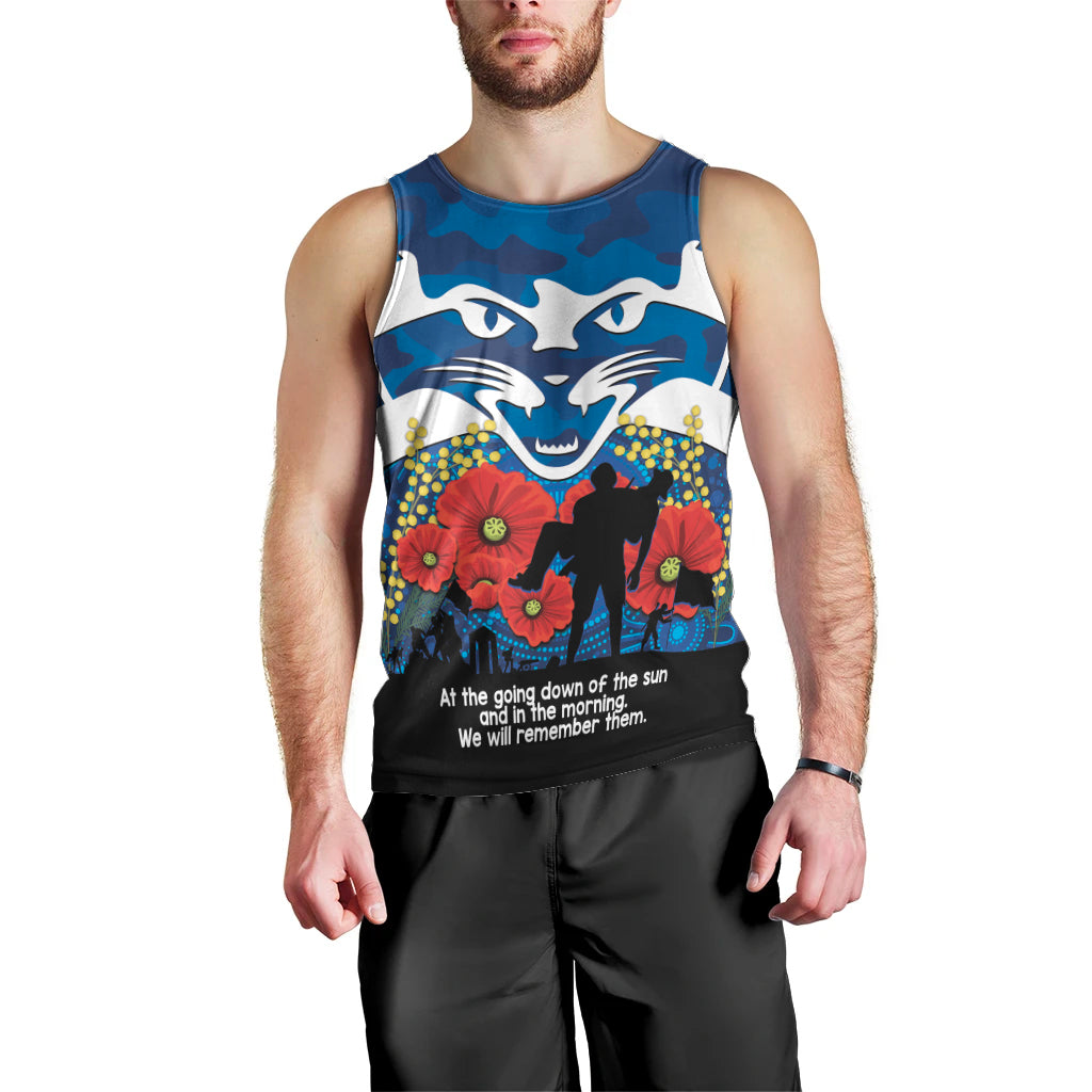 Custom Geelong Football ANZAC Men Tank Top Gallipoli Camouflage With Poppies