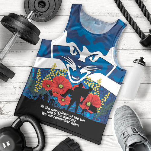 Custom Geelong Football ANZAC Men Tank Top Gallipoli Camouflage With Poppies