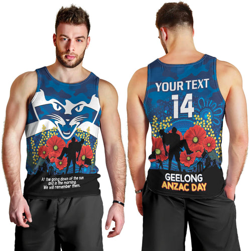 Custom Geelong Football ANZAC Men Tank Top Gallipoli Camouflage With Poppies