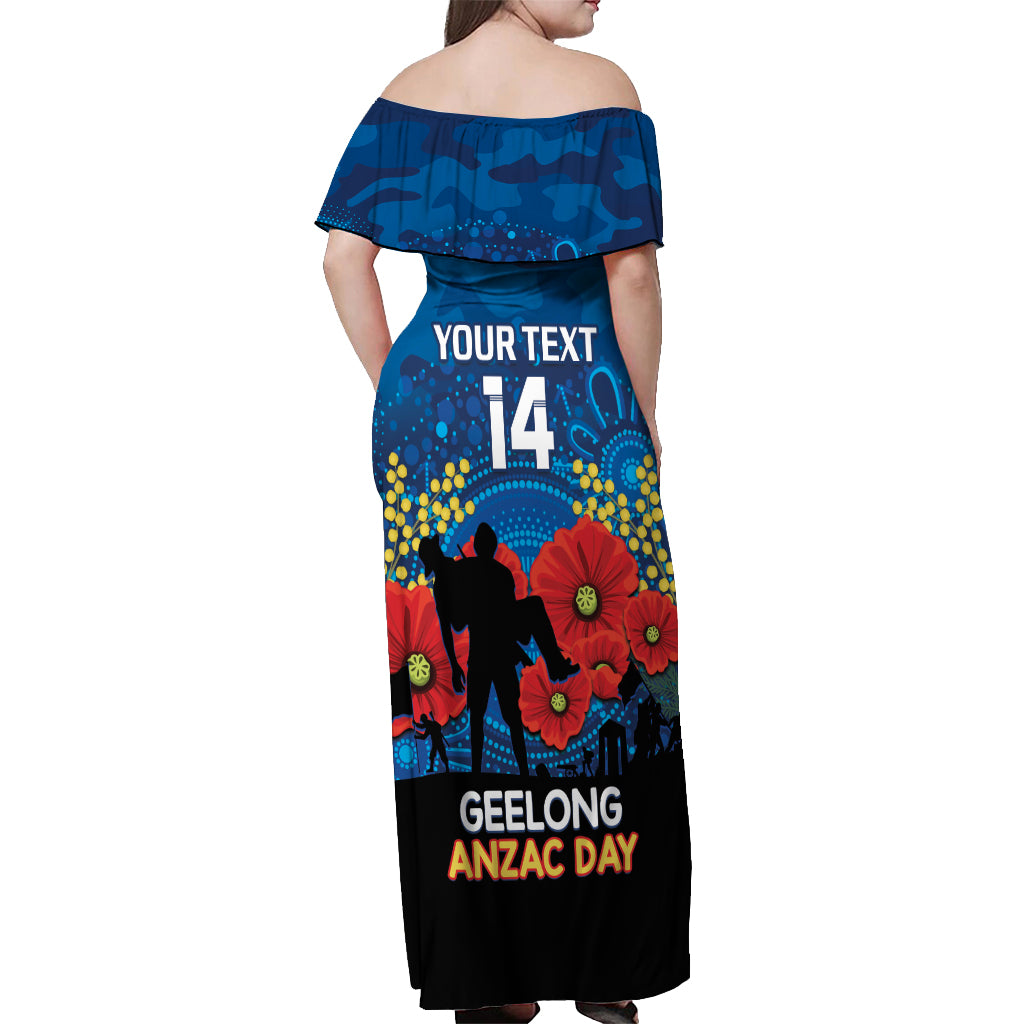 Custom Geelong Football ANZAC Off Shoulder Maxi Dress Gallipoli Camouflage With Poppies