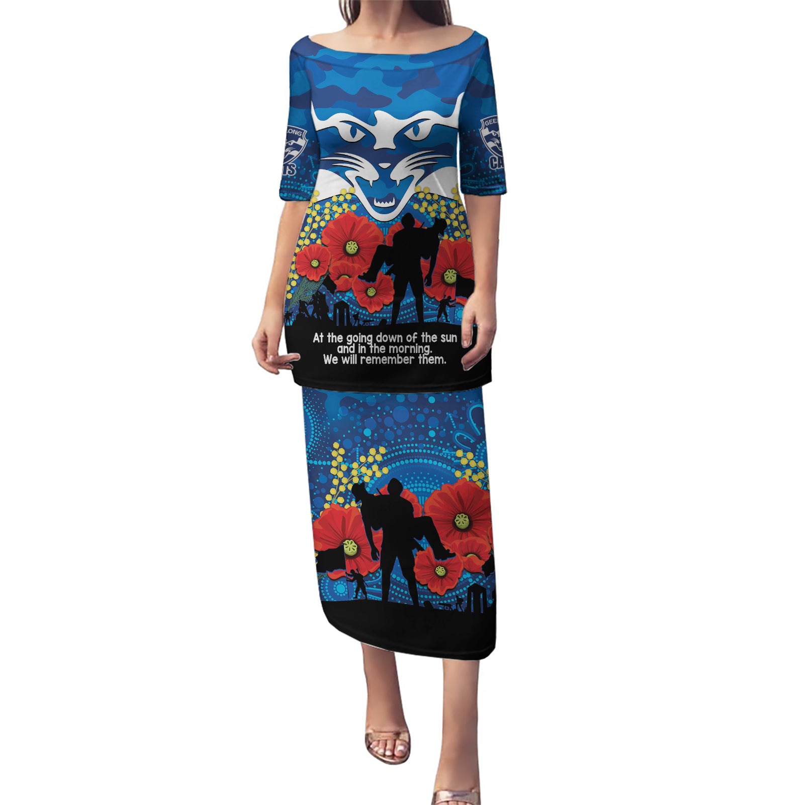 Custom Geelong Football ANZAC Puletasi Gallipoli Camouflage With Poppies