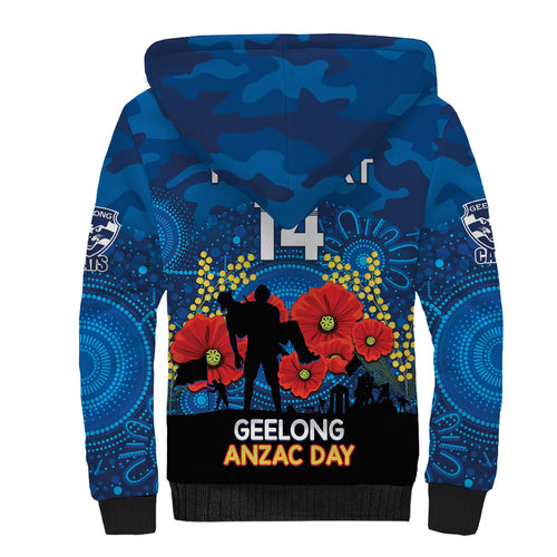 Custom Geelong Football ANZAC Sherpa Hoodie Gallipoli Camouflage With Poppies