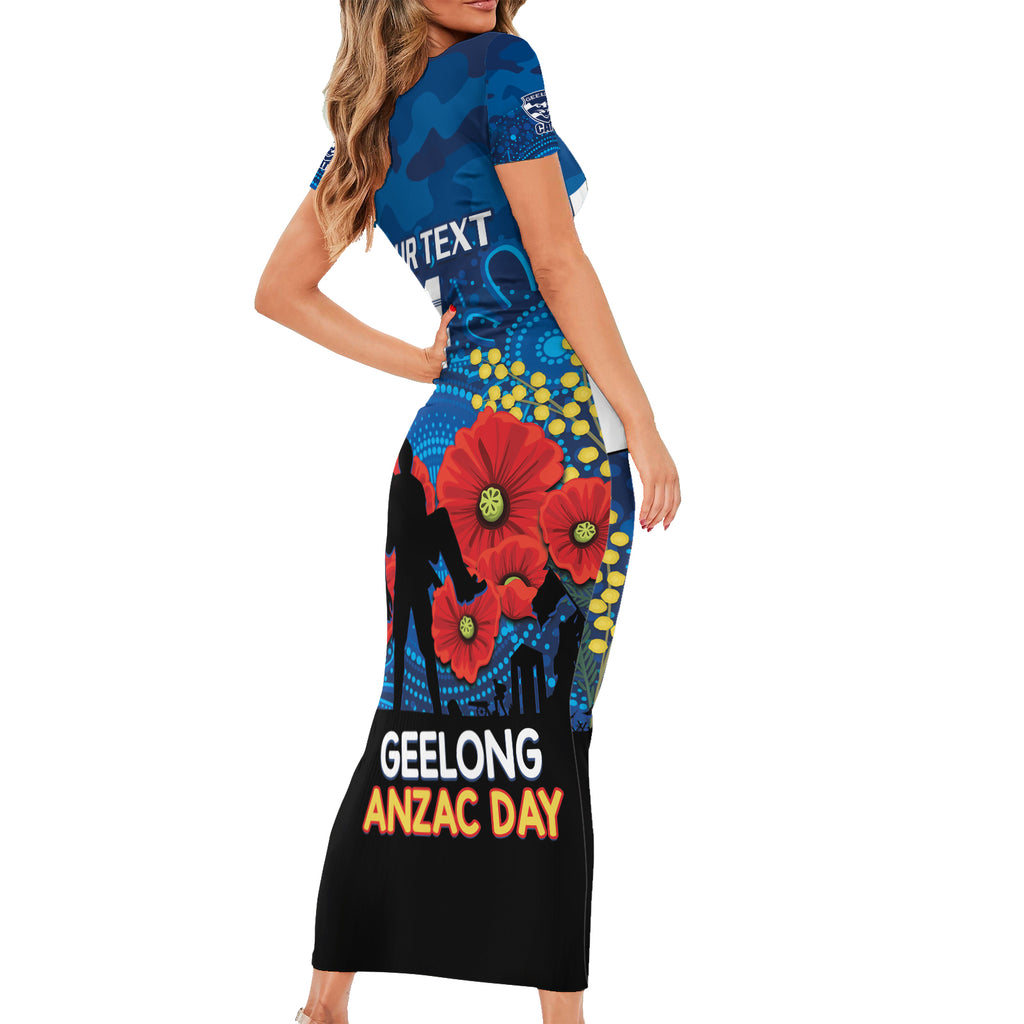 Custom Geelong Football ANZAC Short Sleeve Bodycon Dress Gallipoli Camouflage With Poppies